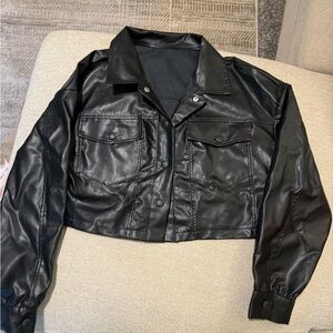 Black Cropped Leather Jacket or Top